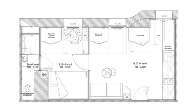 Stanislas Eurieult Architectures : Unification de trois chambres de service pour la création d’un studio d’étudiant