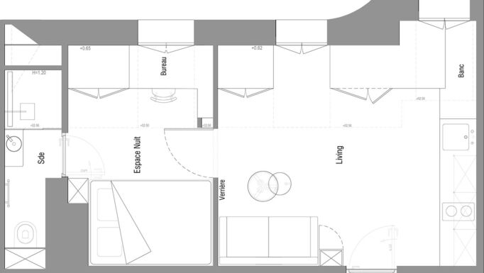 Stanislas Eurieult Architectures : Unification de trois chambres de service pour la création d’un studio 